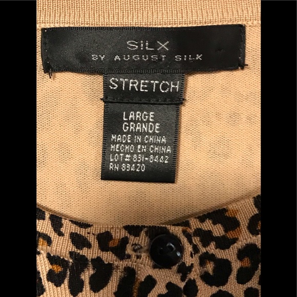 Silx By August Silk Brown & Black Leopard Print Button Up Cardigan. Sz L. - Picture 3 of 5